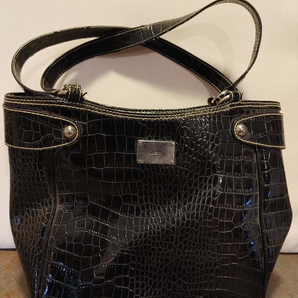 Liz & Co Patent Leather Alligator Black Hand Bag